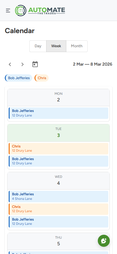 Schedule calendar on mobile