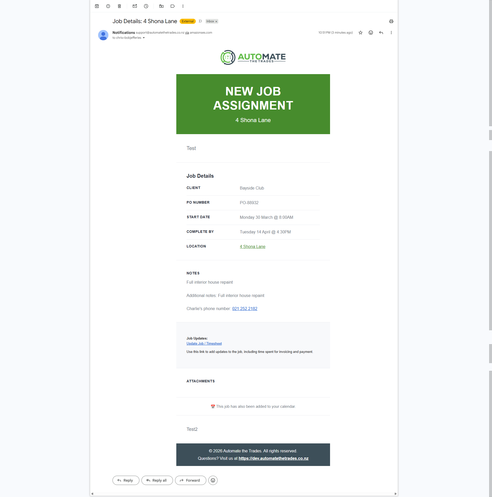 Subcontractor job email access on desktop