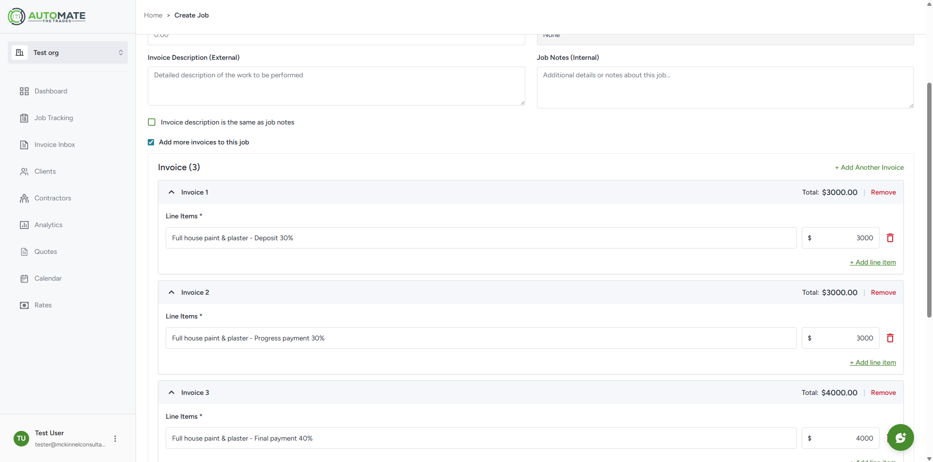 Progress invoicing on desktop