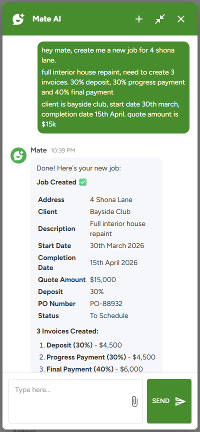 Progress invoicing on mobile