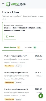 Invoice inbox on mobile